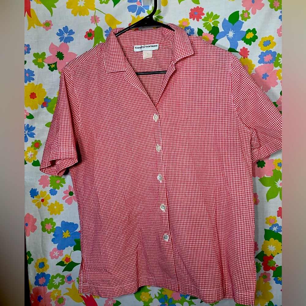 Red and white gingham button up
